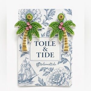 Toile & Tide Beaded Palm Tree Statement Earrings Tropical Resort Beach Vacation